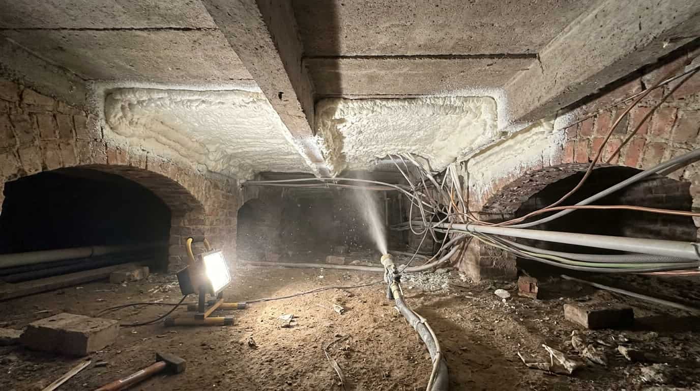 Vide sanitaire d'une maison éclairer par une lampe