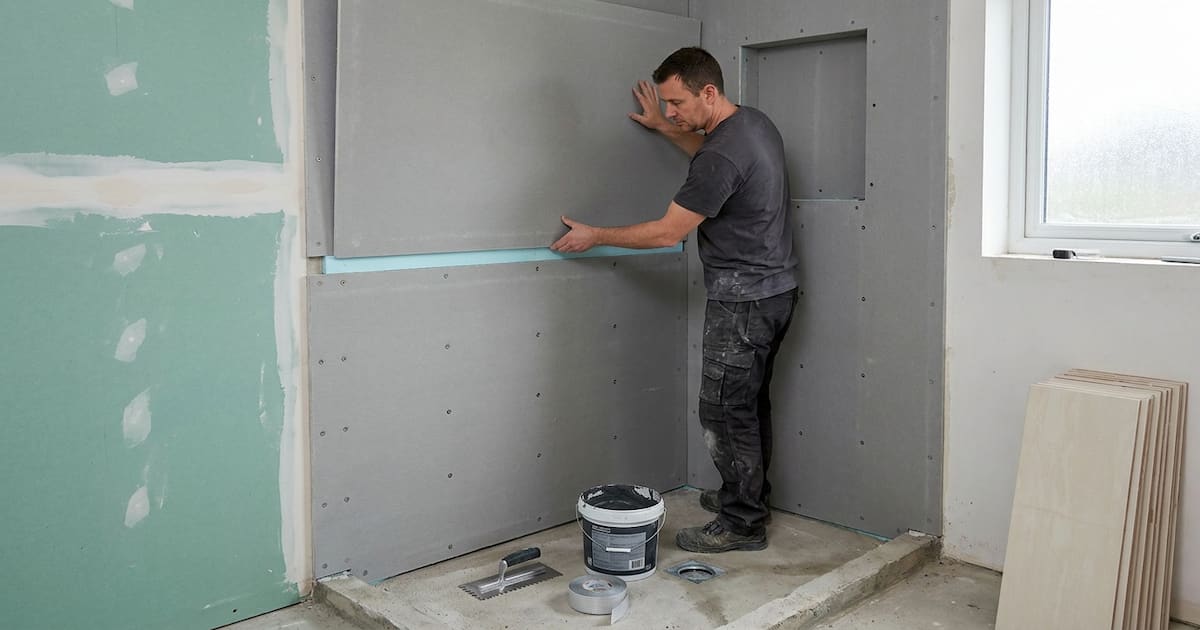 Artisan place plaque isolant dans la salle de bain 