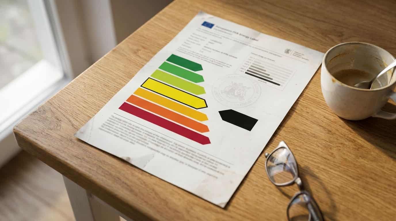 Feuille de PEB sur une table 