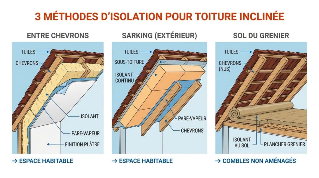 3 étapes visuels en image pour toiture inclinée.